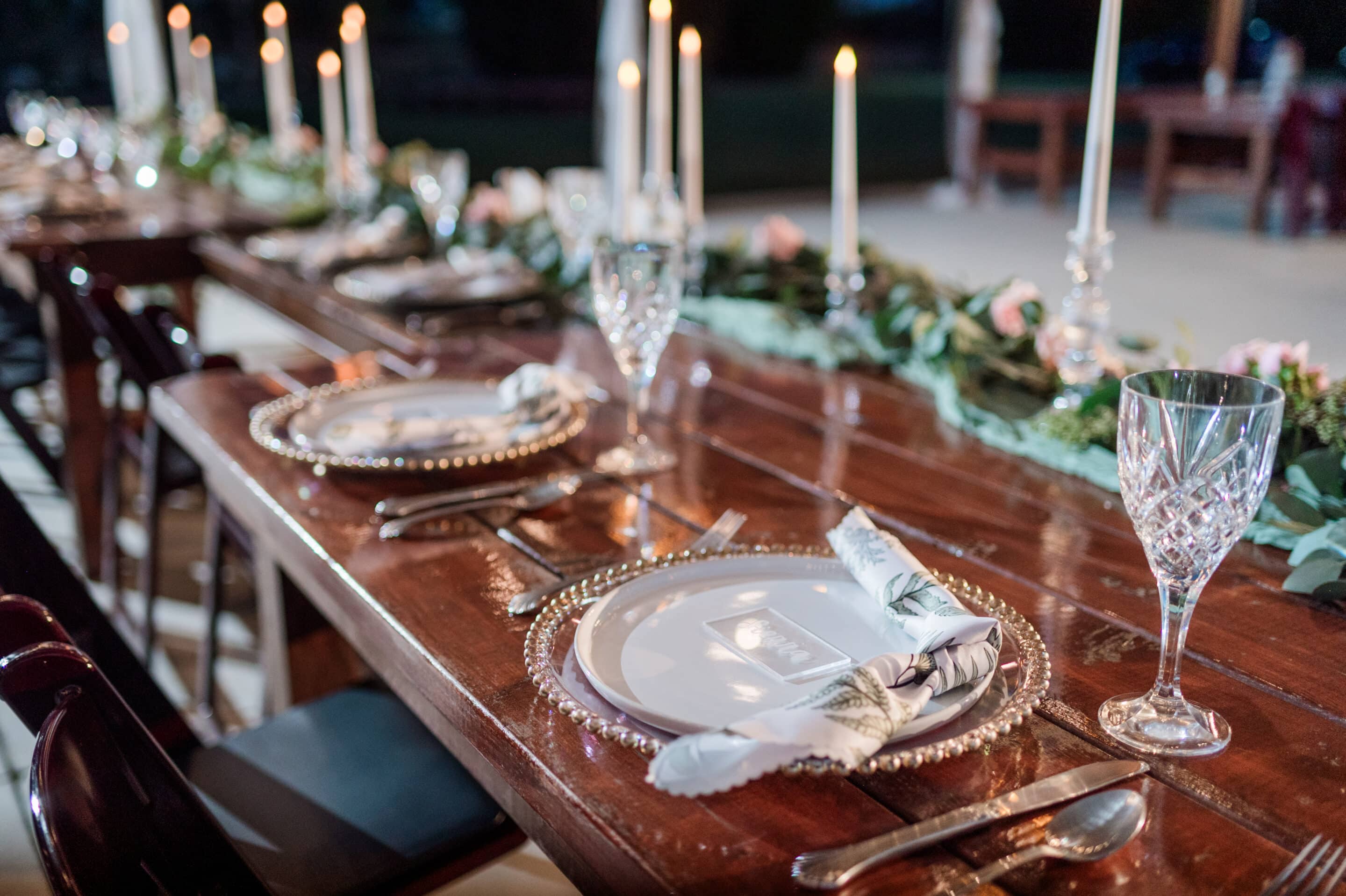 place setting at rustic barn wedding