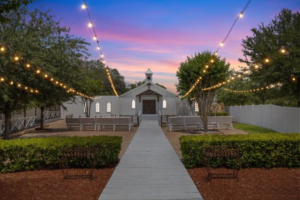 hidden barn venue at night