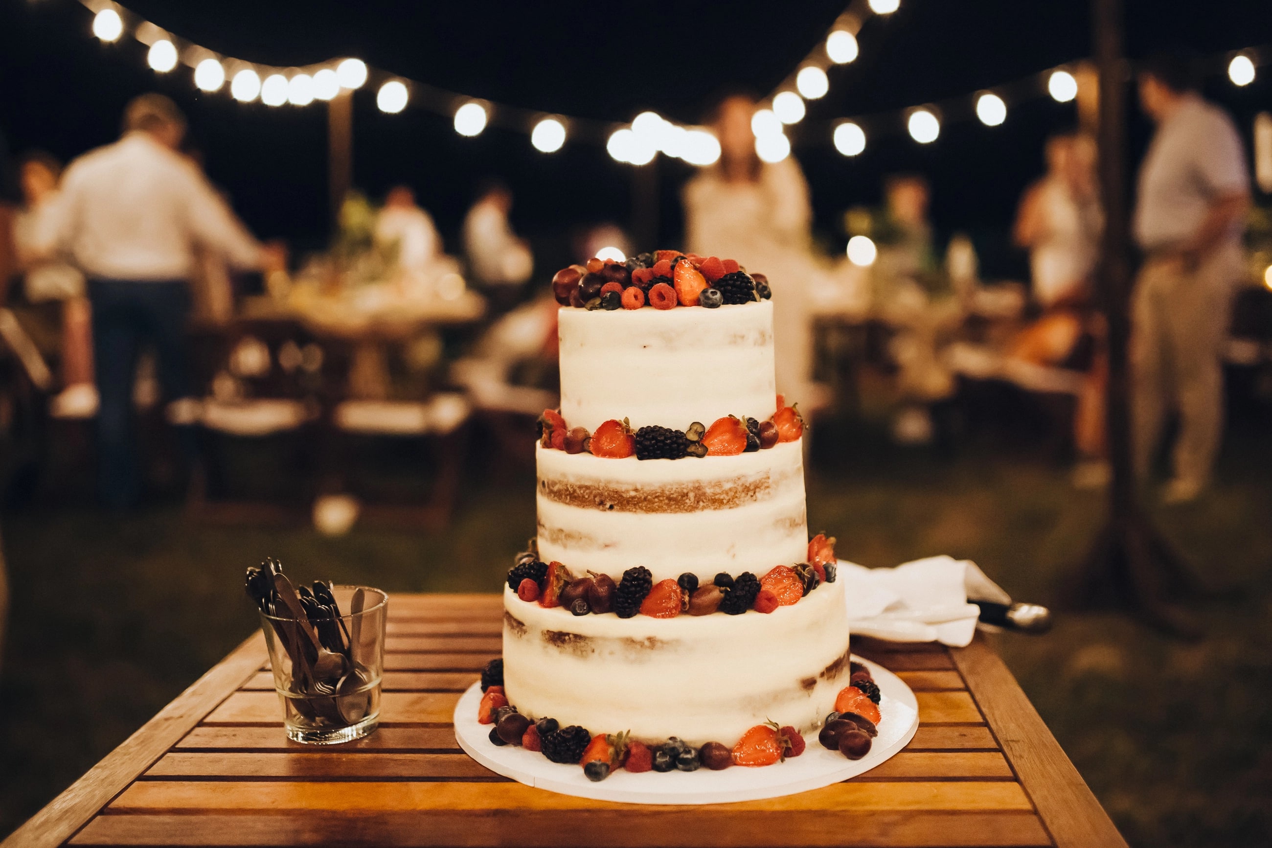 rustic wedding cake with fruit topping