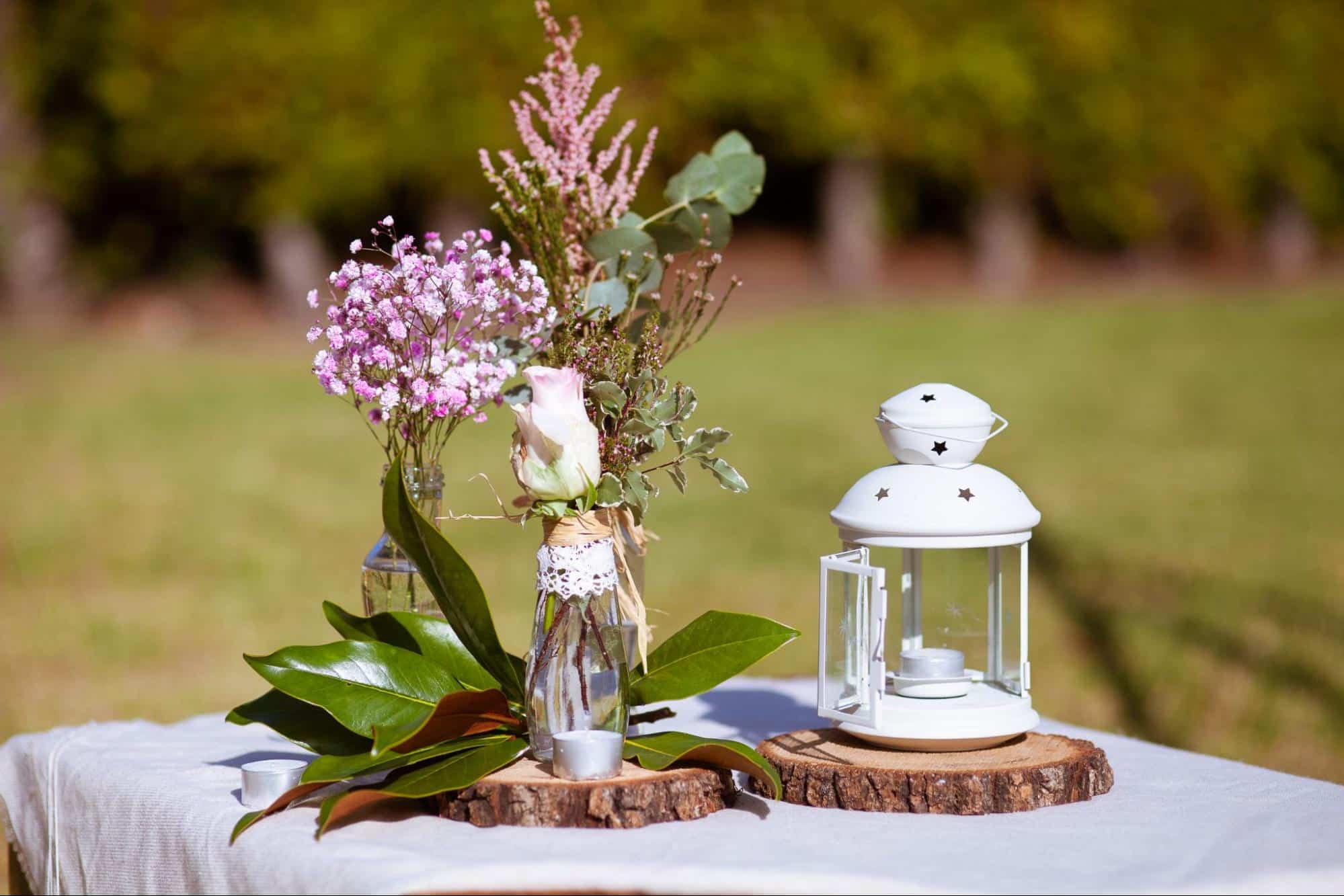 Lantern and jar of florals