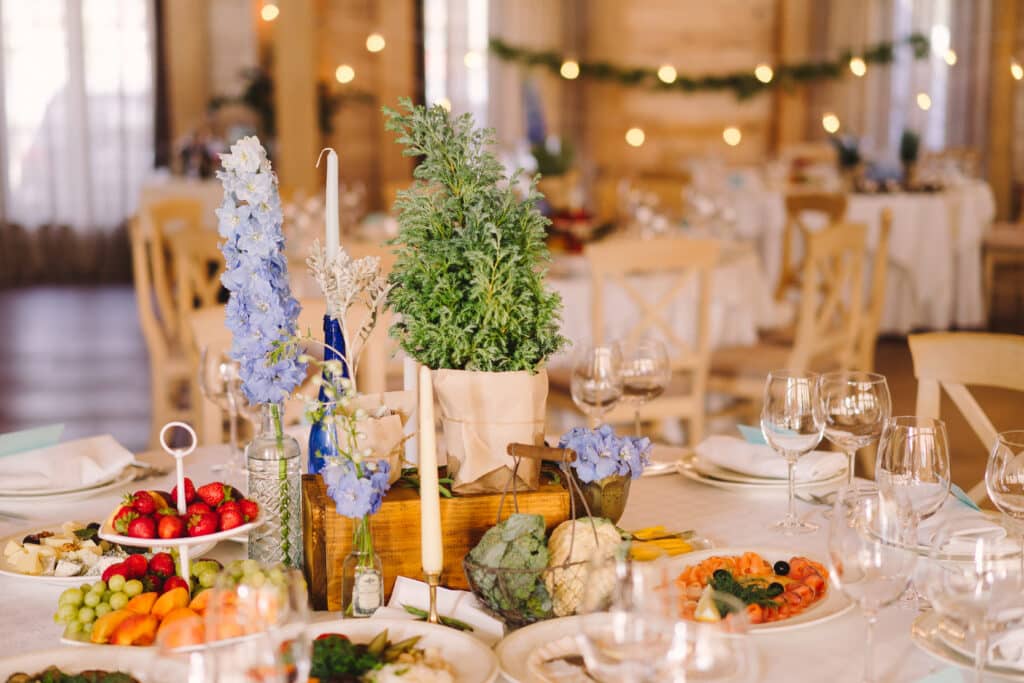 Catering banquet table at reception. Restaurant presentation, food